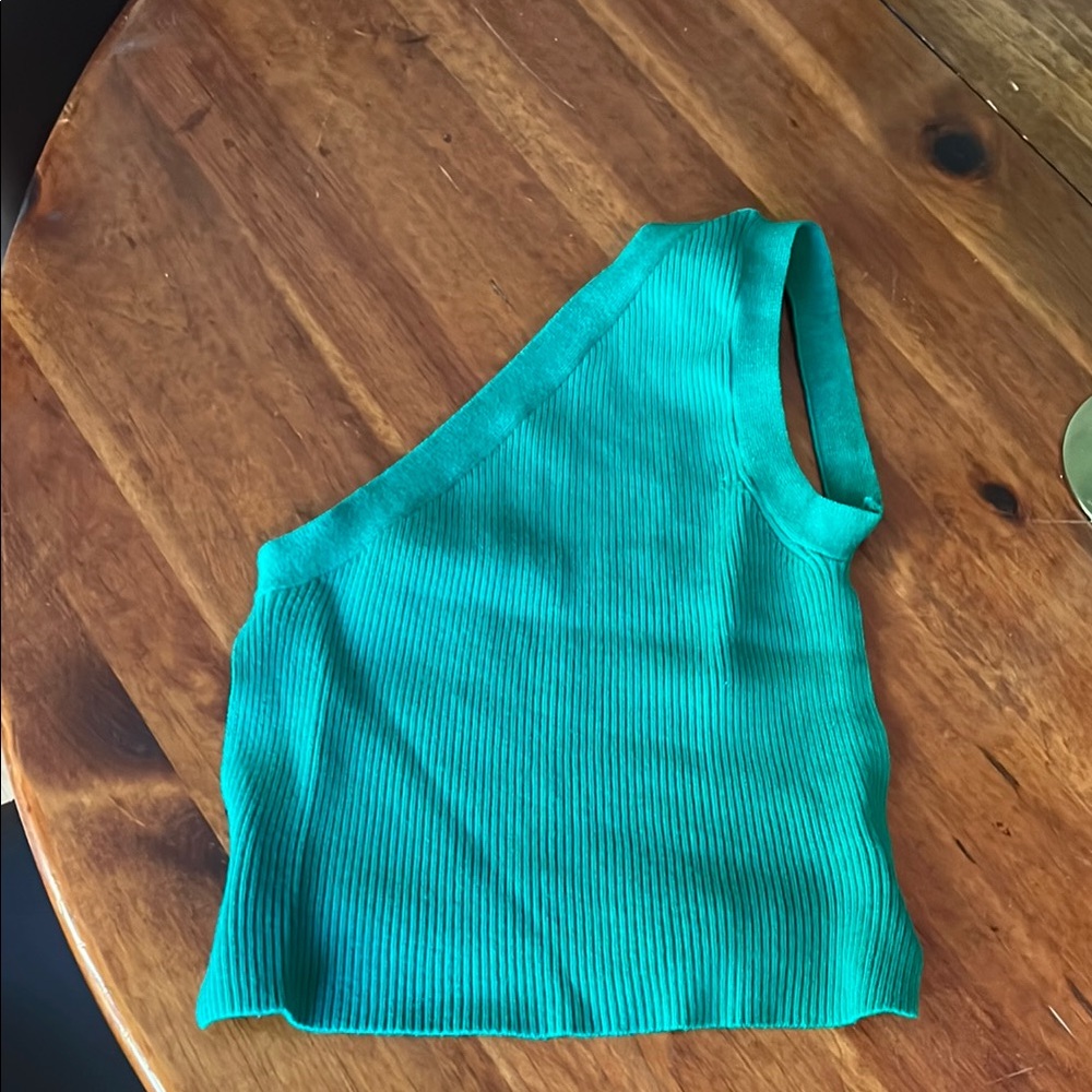 Green One-Shoulder Ribbed Top